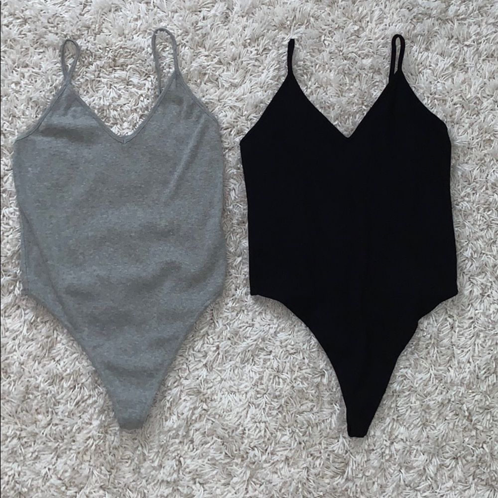 Grey & Black V-Neck Bodysuit